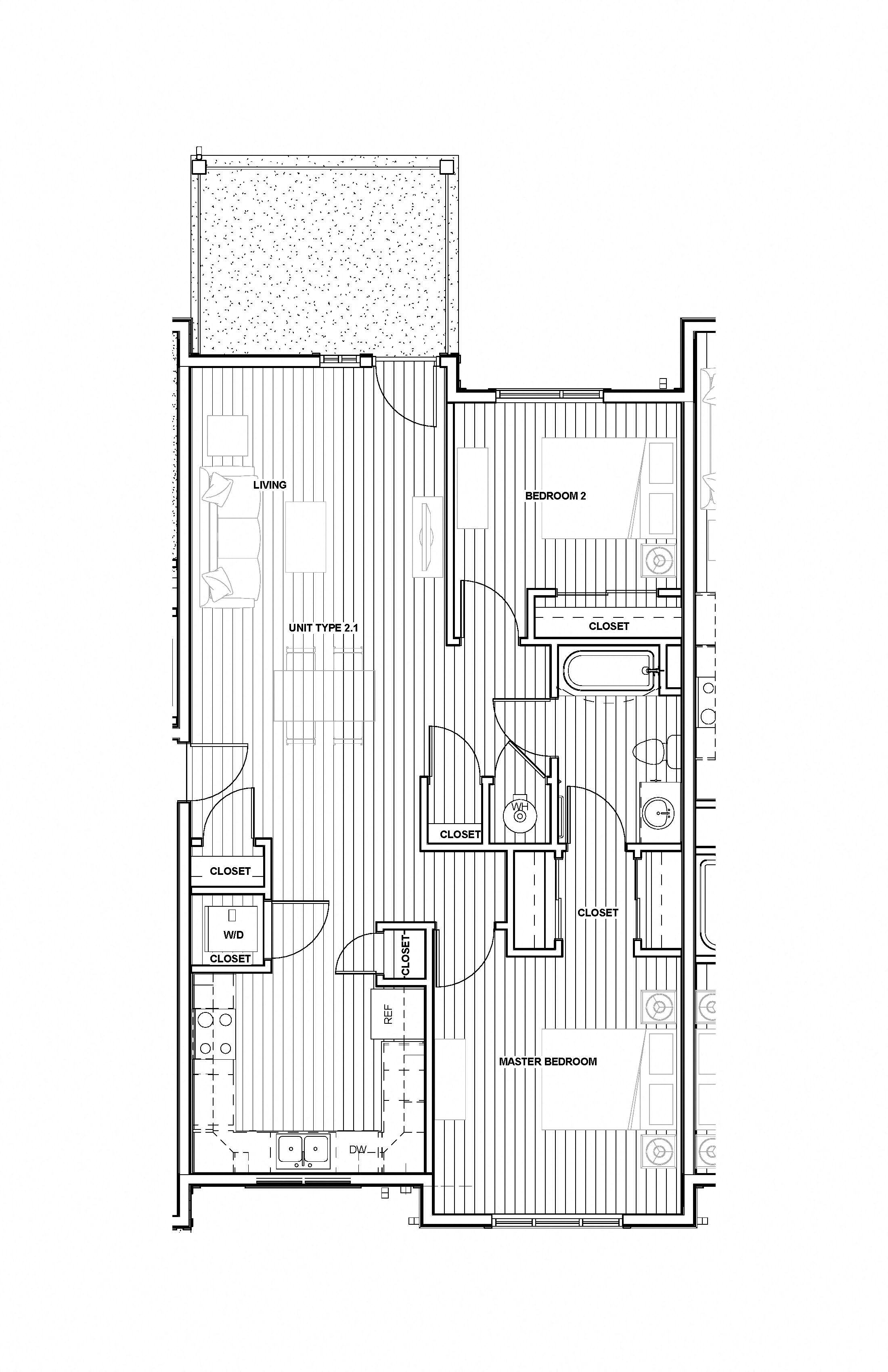 Floor plan for 2 beds, 1 bath, 1056 sqft
